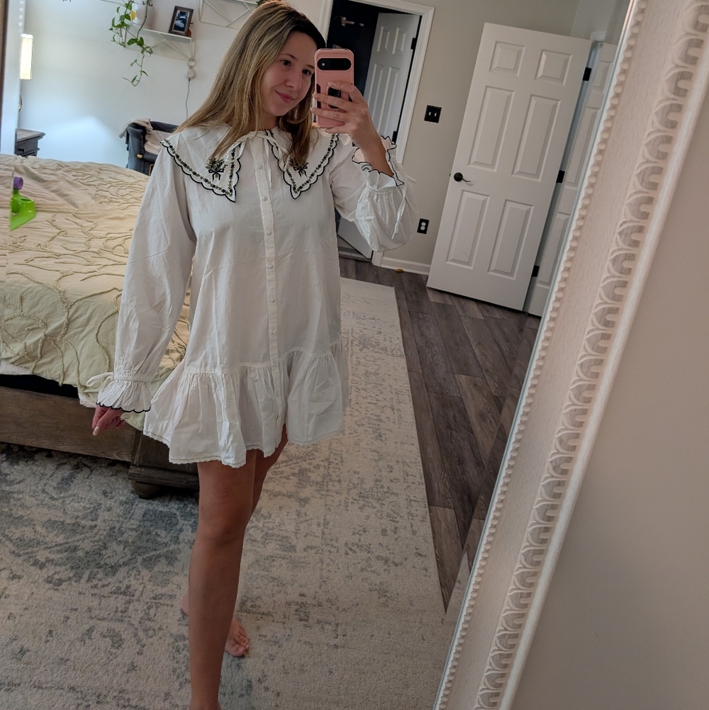 Miss Selfridge Embroidered Collar Mini Dress In White Size 8